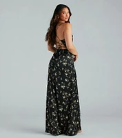 Mackenzie Formal Satin Floral Lace-Up Dress
