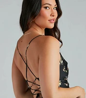 Mackenzie Formal Satin Floral Lace-Up Dress