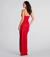 Shelly High Slit Glitter Knit Formal Dress