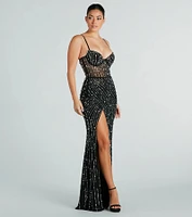 Hartley Formal Faux Pearl Rhinestone Long Dress