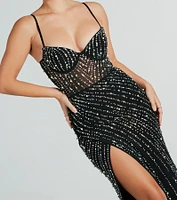 Hartley Formal Faux Pearl Rhinestone Long Dress