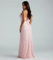 Kleo Formal Sequin Rose Lace-Up Mermaid Dress