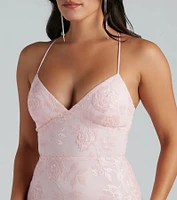 Kleo Formal Sequin Rose Lace-Up Mermaid Dress