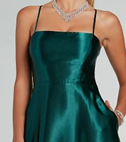 Tabitha Lace Up A-Line Satin Formal Dress
