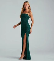 Hayden Ruched Glitter Knit Mermaid Dress