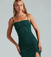 Hayden Ruched Glitter Knit Mermaid Dress