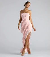 Gabby Formal Mesh Strapless Ruffle Long Dress