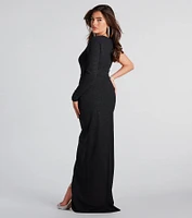 Aimee Formal Glitter Crepe Cutout Long Dress