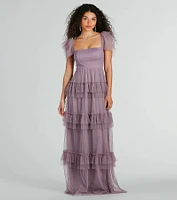 Arylee Polka Dot A-Line Ruffle Tulle Formal Dress