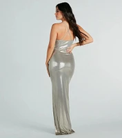 Madelyn Formal Metallic Cowl Neck Long Dress