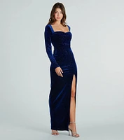 Cora Glitter Velvet Long Sleeve Formal Dress