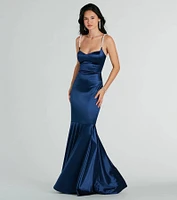 Devina Formal Satin Faux Pearl Lace-Up Dress