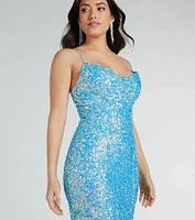 Esperanza Formal Sequin Cowl Dress