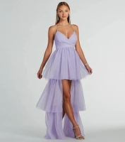 Ophelia V-Neck High Low Ruffle Tulle Formal Dress