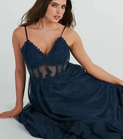 Jaci Rhinestone Embroidered Mesh Formal Dress