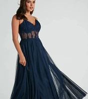 Jaci Rhinestone Embroidered Mesh Formal Dress