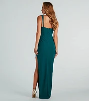 Diana Formal Crepe Corset Slit Long Dress