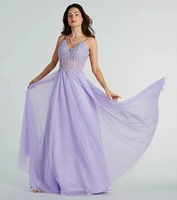 Jaci Rhinestone Embroidered Mesh Formal Dress