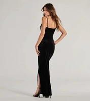Myah Sleeveless High-Slit Velvet Cutout Dress