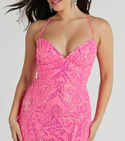 Saige Formal Sequin Lace-Up Mermaid Dress