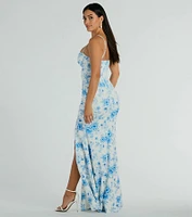 Elia High Slit Floral Crepe Mermaid Dress