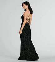 Aly Formal Floral Velvet Lace-Up Mermaid Dress
