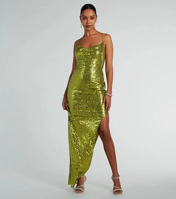 Jennifer Strappy Back High Slit Sequin Formal Dress