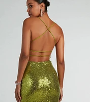 Jennifer Strappy Back High Slit Sequin Formal Dress