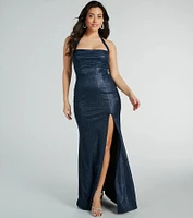 Elsa Halter Slit Mermaid Glitter Formal Dress