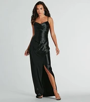 Stephanie Cowl Neck Wrap Satin Formal Dress