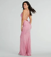 Rylie Formal Glitter Lace-Up Column Dress