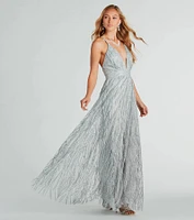 Azel Formal Glitter Tulle A-Line Long Dress