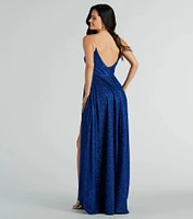 Alara Rhinestone Strap Glitter A-Line Formal Dress