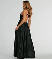 Sherry Caged Strappy A-Line Glitter Formal Dress