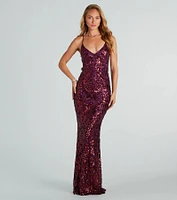 Taisia Formal Sequin Scroll Dress
