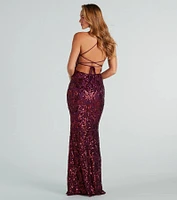Taisia Formal Sequin Scroll Dress