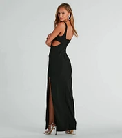Quinn Cutout High Slit Crepe Formal Dress