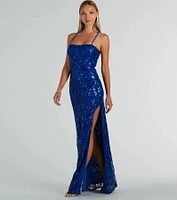 Dalia Lace-Up Sequin Mesh Mermaid Dress