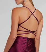 Celia Strappy Back A-Line Glitter Formal Dress