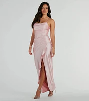 Ellen Ruffled Slit Long Glitter Formal Dress