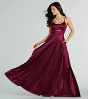 Amina Scoop Neck A-Line Glitter Formal Dress