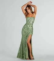 Jillian Sequin Slit Long Formal Dress
