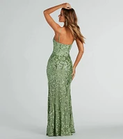 Jillian Sequin Slit Long Formal Dress
