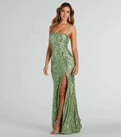 Jillian Sequin Slit Long Formal Dress