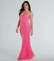 May V-Neck Mermaid Sequin Long Formal Dress