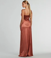 Ellie Cowl Neck A-Line Long Satin Formal Dress