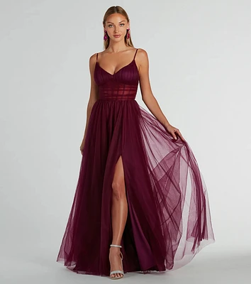 Paulette Sleeveless A-Line Mesh Formal Dress