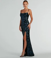 Tori Cowl Neck Mermaid Sequin Mesh Formal Dress