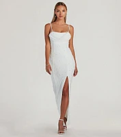 Klara Cowl Neck Faux Pearl Bead Column Dress