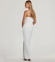 Klara Cowl Neck Faux Pearl Bead Column Dress